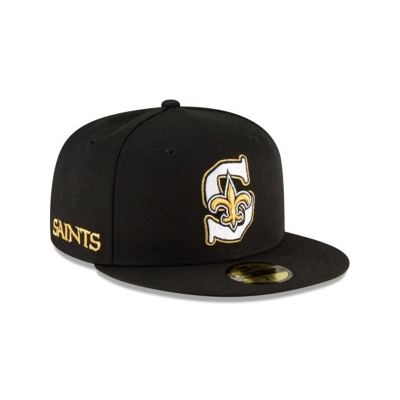 Black New Orleans Saints Hat - New Era NFL Logo Mix 59FIFTY Fitted Caps USA8793164